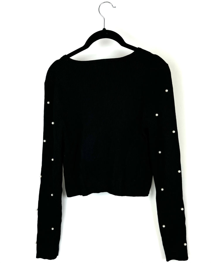 Black Sweater with White Pearls - Size 4/6