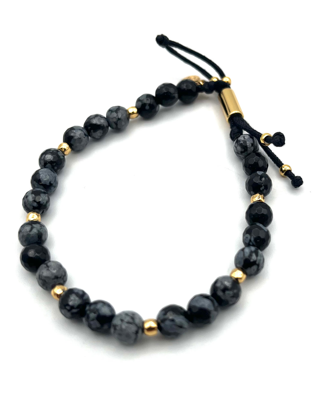 Gray Marble and Gold Beaded Adjustable Bracelet
