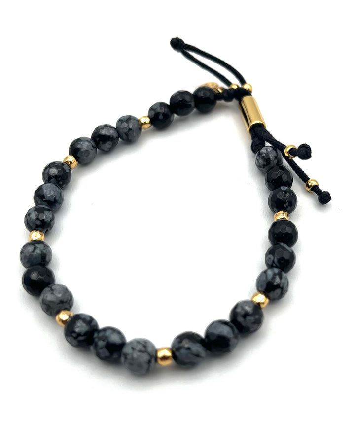 Gray Marble and Gold Beaded Adjustable Bracelet