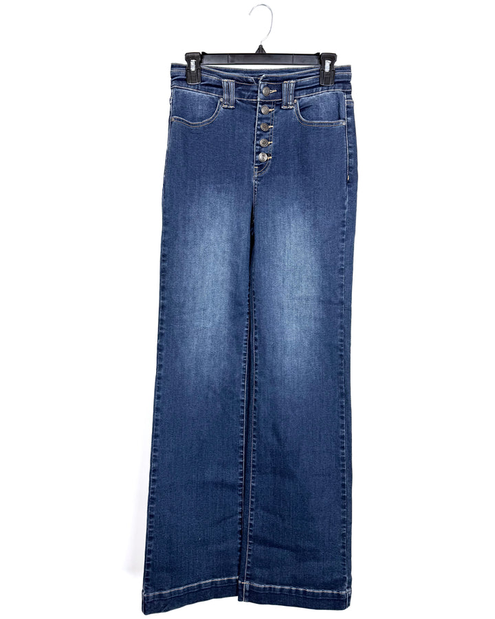 Dark-Wash Deep Indigo 5-Button Wide-Leg Jeans - Size 4/6