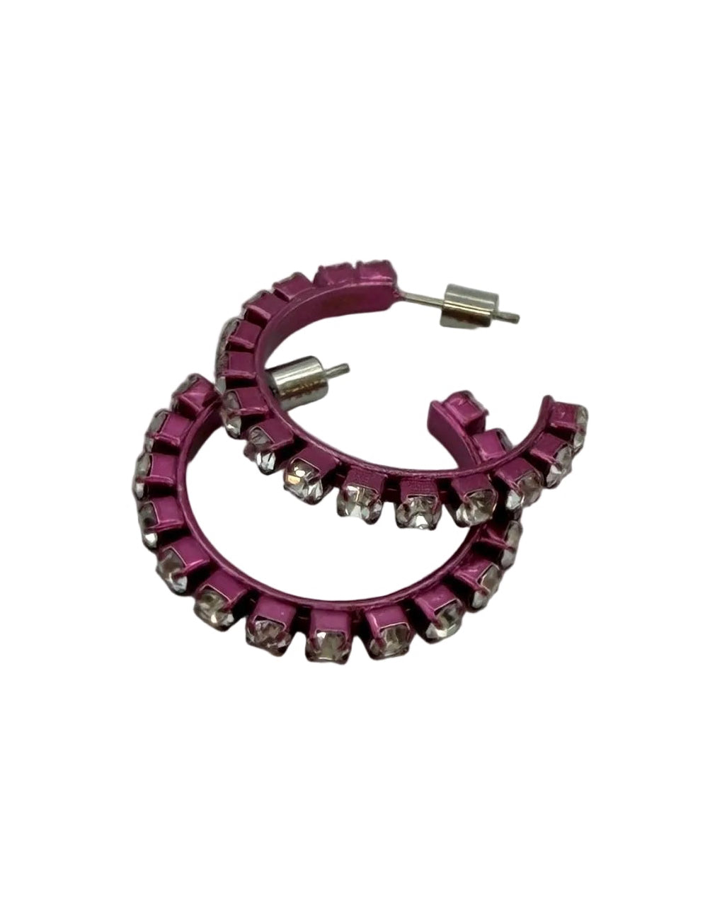 Small Pink Round Rhinestone Hoop Earrings