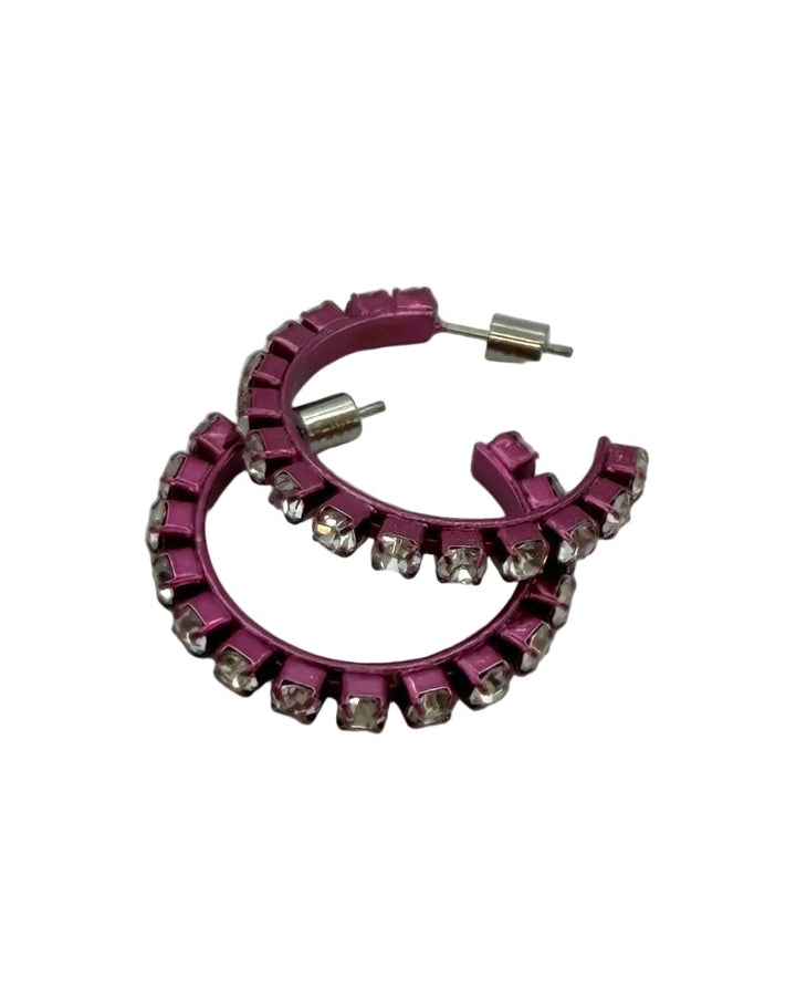 Small Pink Round Rhinestone Hoop Earrings