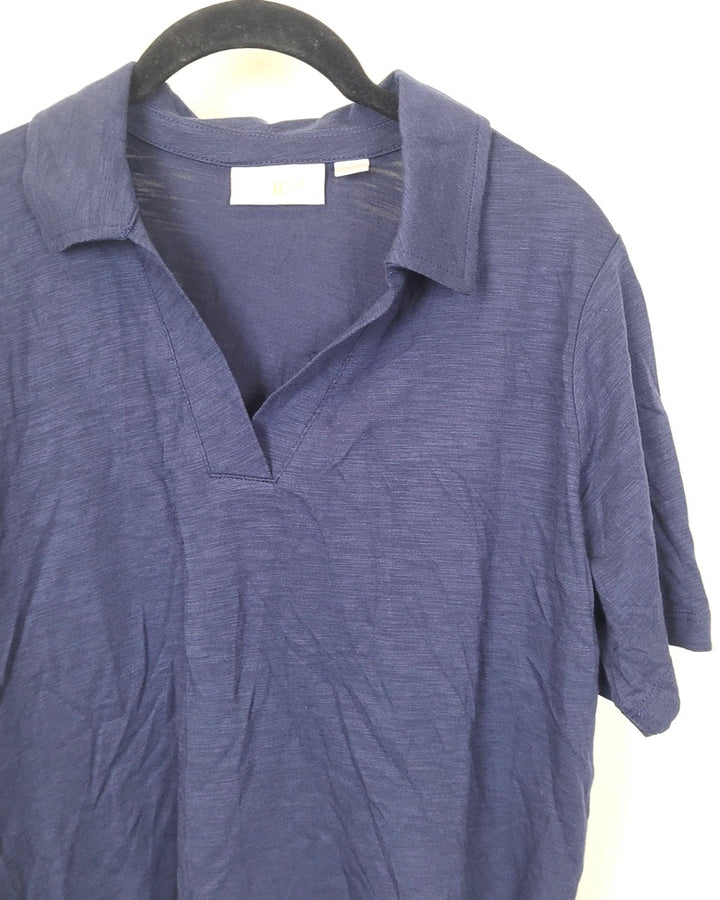 Navy Blue Collared Short Sleeve Shirt - Size 6/8