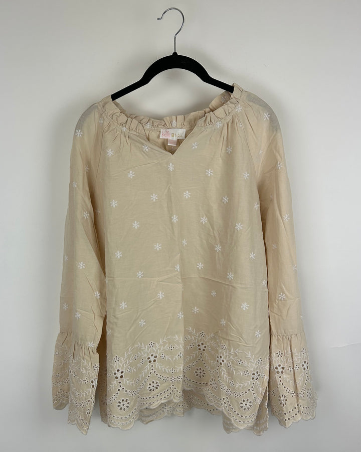Beige Floral Eyelet Blouse - Size 6/8