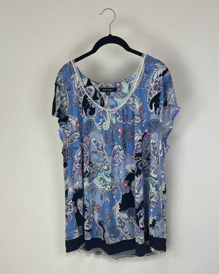 Blue Paisley Patterned Sleep Shirt - 1X
