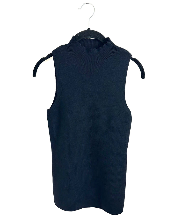 Black Sleeveless High Neck Knit Top - Small