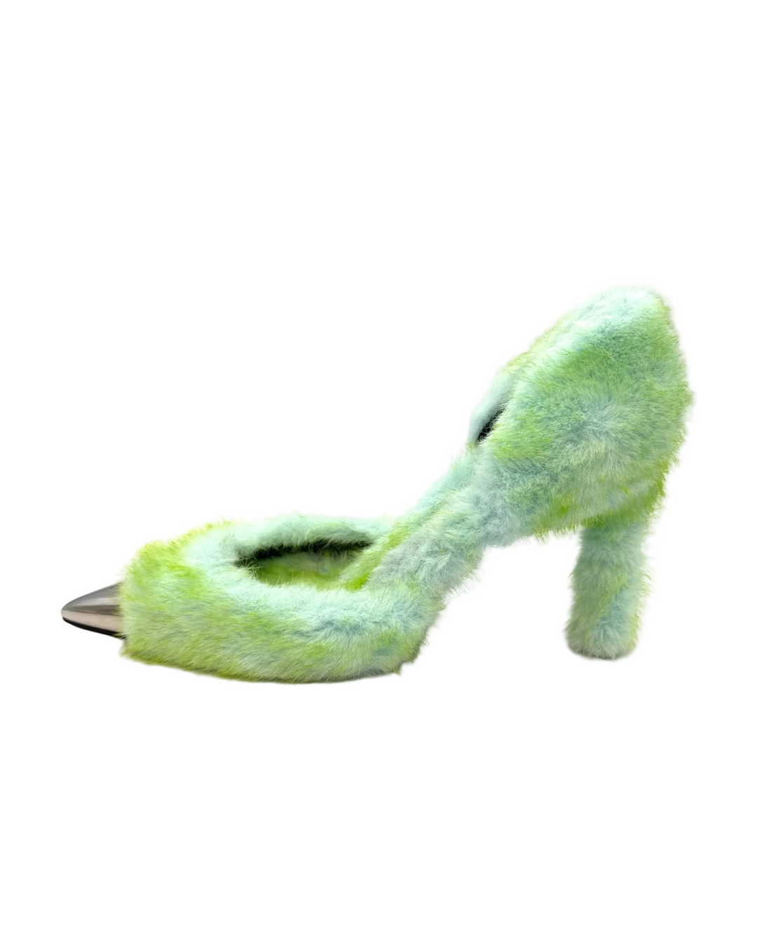 Green and Silver Faux Fur Heels - Size 40