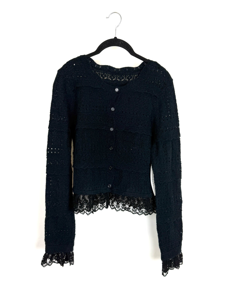 Black Lace Detail Cardigan - Size 2/4
