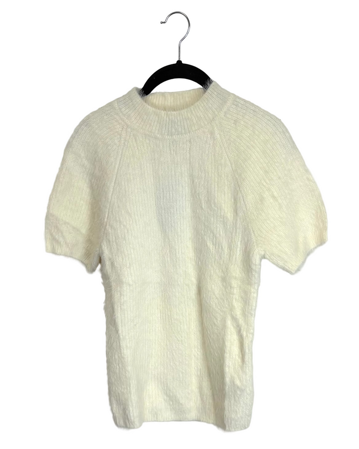 Ivory Fuzzy Knit Mock Neck Top - Size 4/6 - Size 8/10