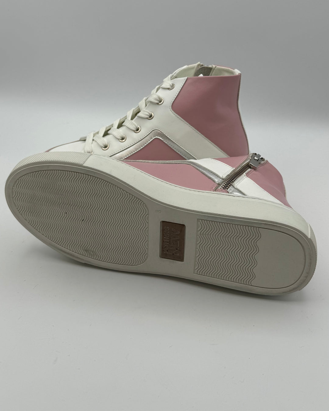 Pink And White Leather High Top Sneakers - Size 6 and 8