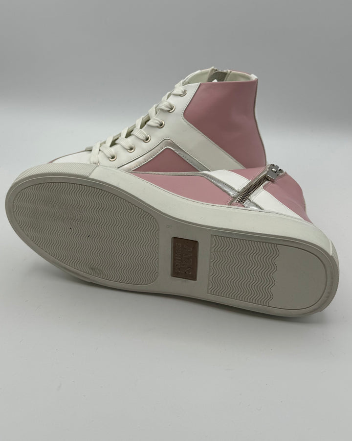 Pink And White Leather High Top Sneakers - Size 6 and 8