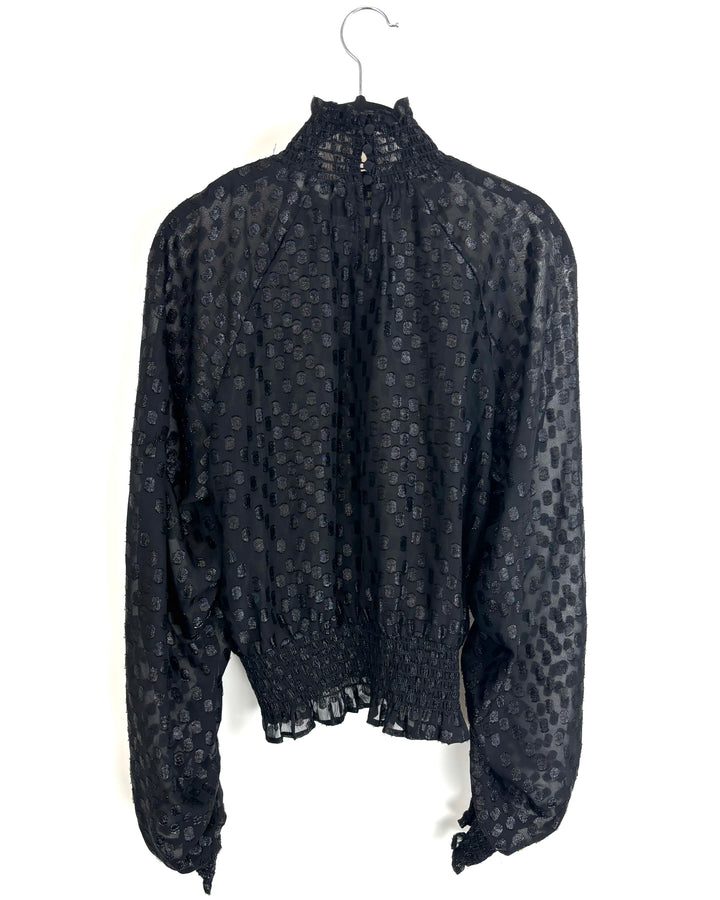 Sheer Black Polka Dot Blouse - Size 4/6