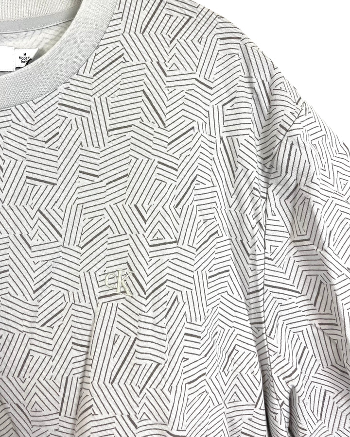 MENS Grey Linear Abstract T-Shirt - Medium
