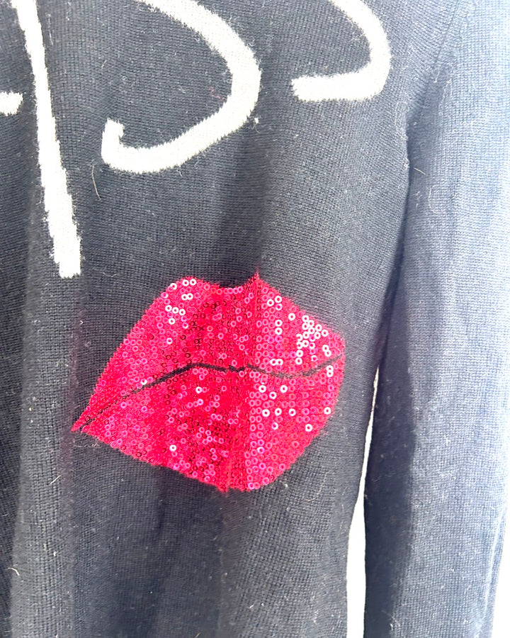 Alice and Olivia Black Lips Sweater - Extra Small