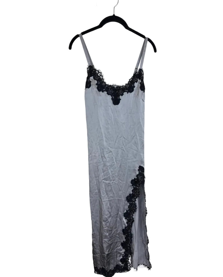 Gray Silk Dress with Black Lace Detailing - Size 4