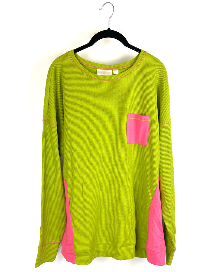 Pear Green Waffle Knit Long Sleeve Top - Size 14/16