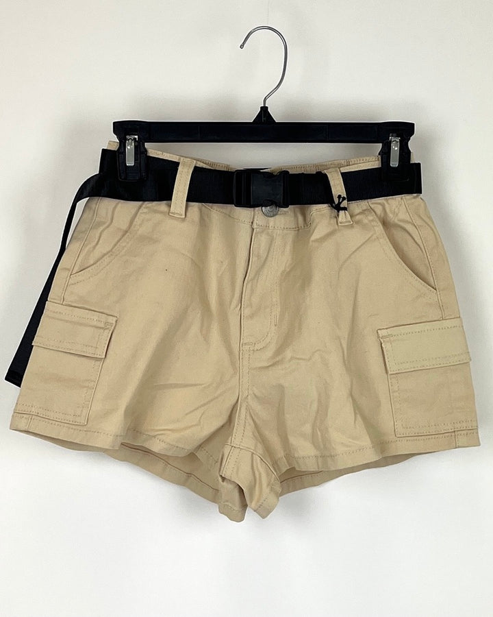 Tan Cargo Shorts With Buckle Belt - Size 4/6