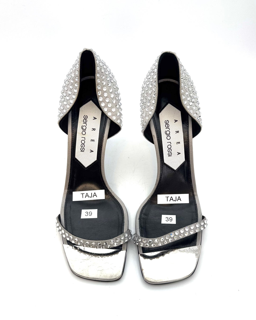 Silver Satin Crystal Heels - Size 39