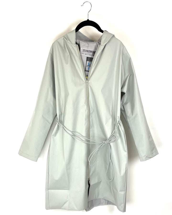 Light Gray Long Raincoat With Bungee Belt - Size 2/4, 6/8, 8/10 and 10/12