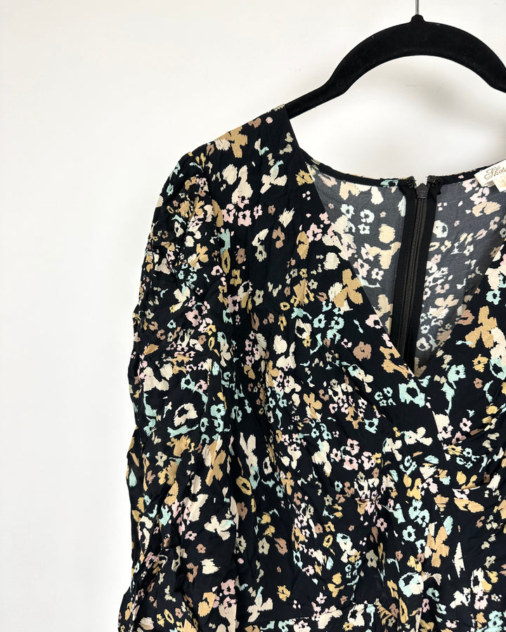 Black Leopard Print Cropped Sleeve Dress - Size 4
