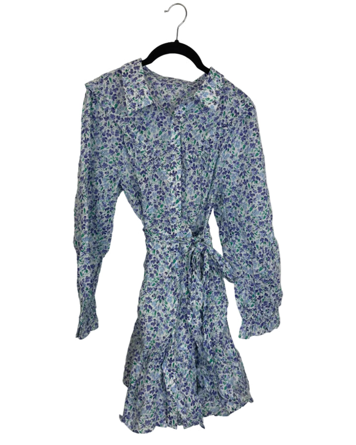 Blue Floral Belted Dress - Size 6/8
