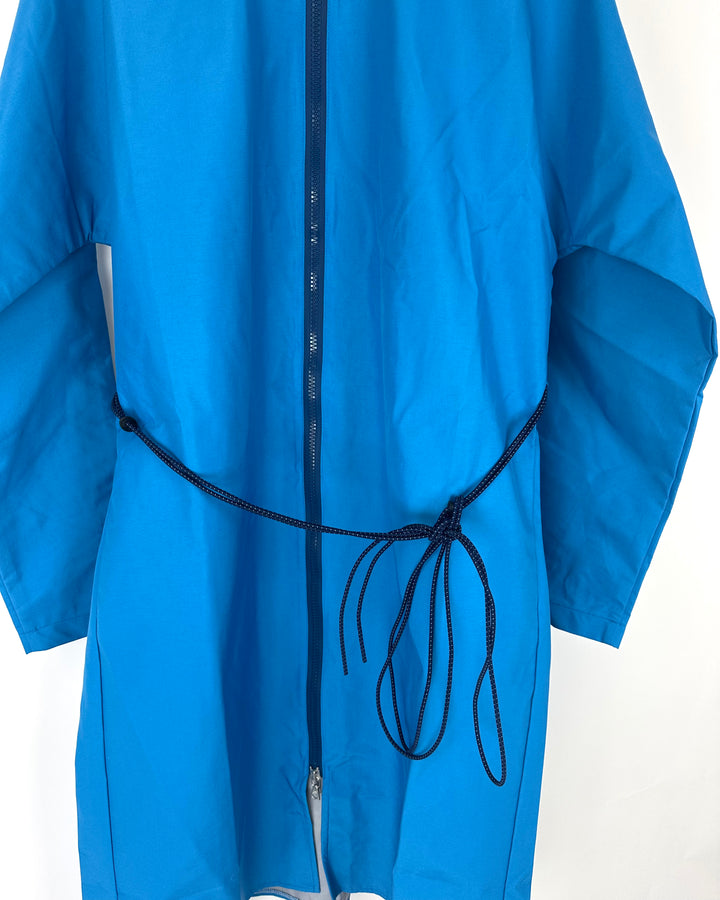 Bright Blue Long Raincoat With Bungee Belt - Size 2/4, 6/8 and 8/10