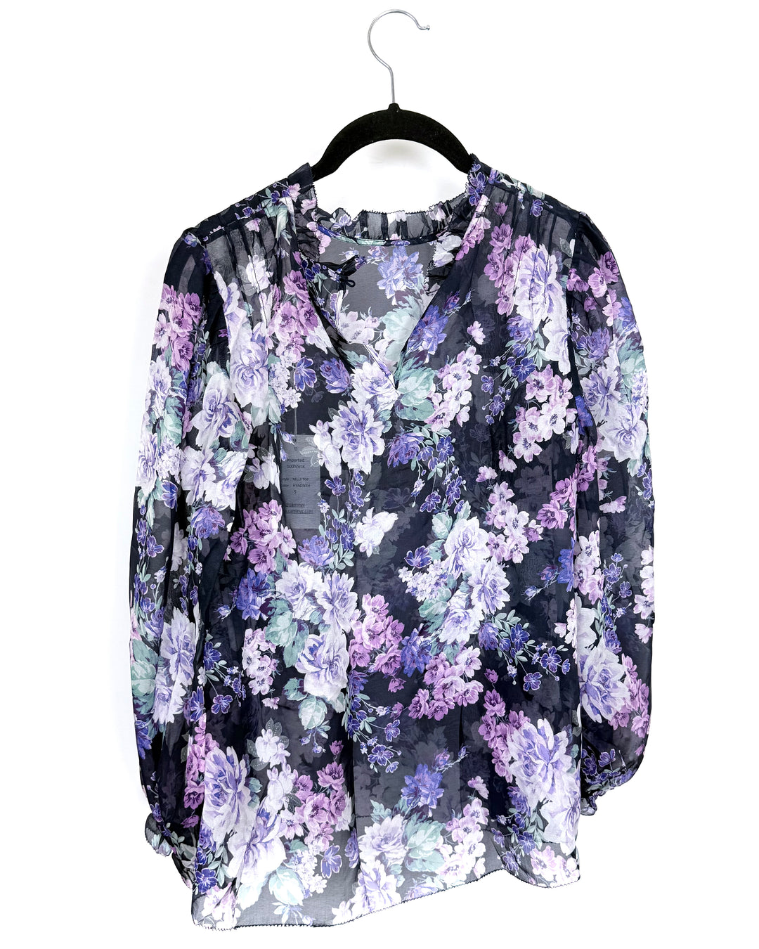 Dark Purple Sheer Floral Top - Size 6/8