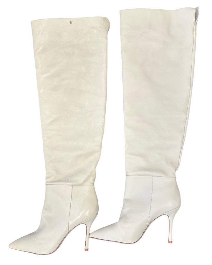 Ivory Tall Pointed Toe Boots - Size 5.5