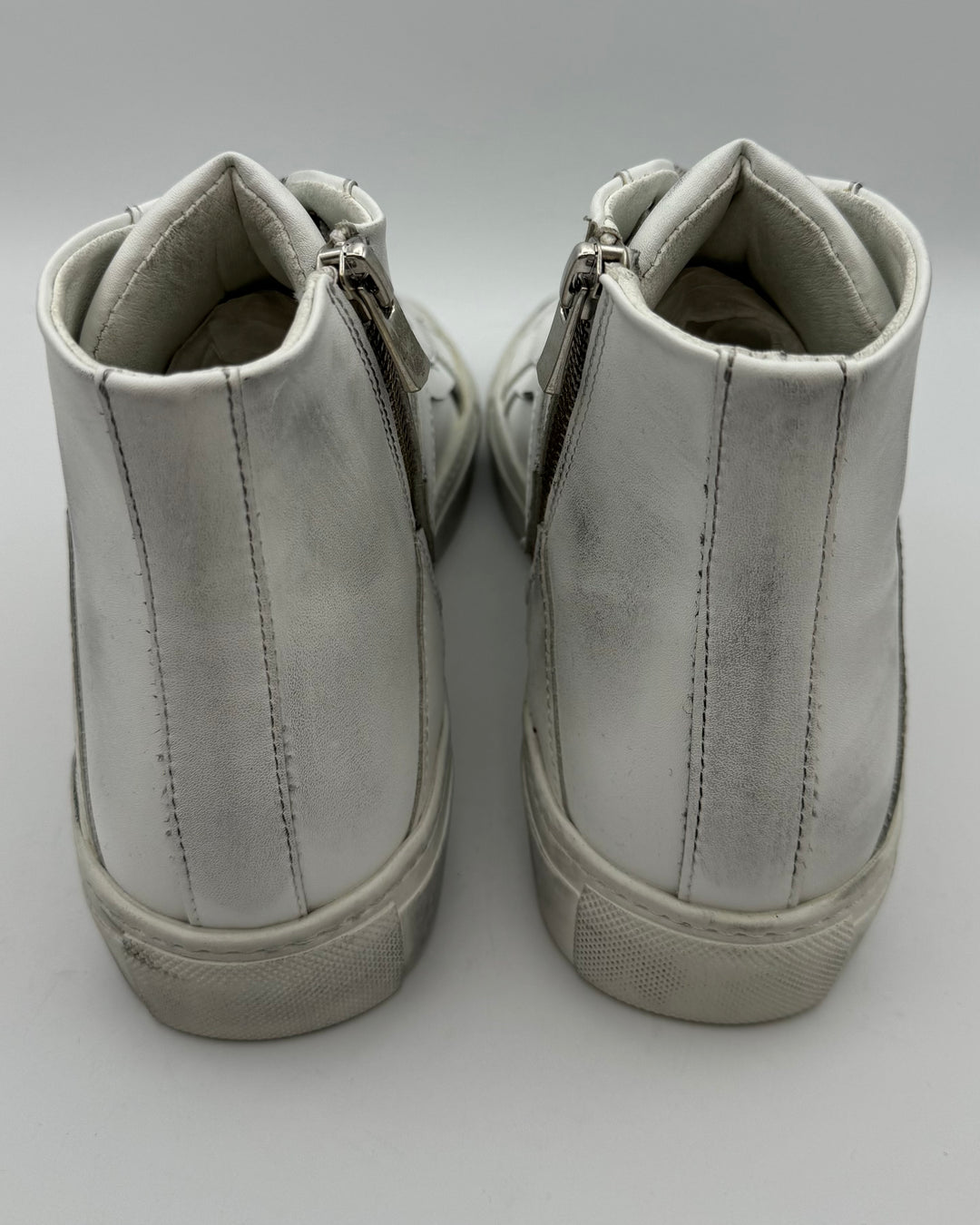 Distressed White Leather High Top Sneakers - Size 6, 8 and 9