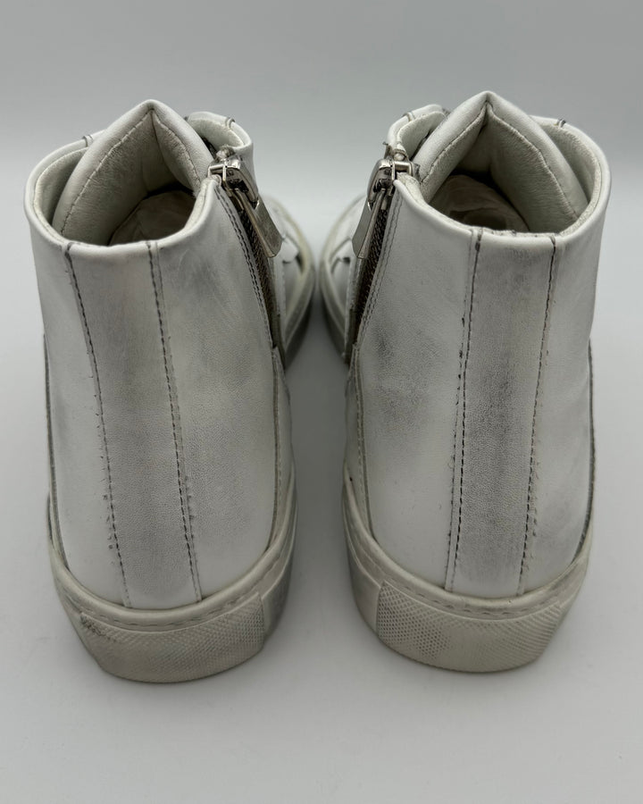 Distressed White Leather High Top Sneakers - Size 6, 8 and 9