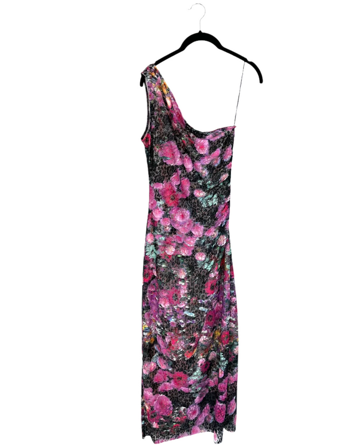 Floral One Shoulder Lace Midi Dress - Size 4/6