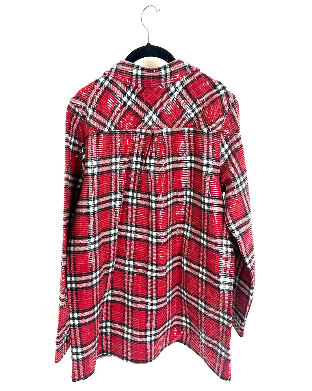 Red and Black Plaid Sequin Button Down - Size 6/8