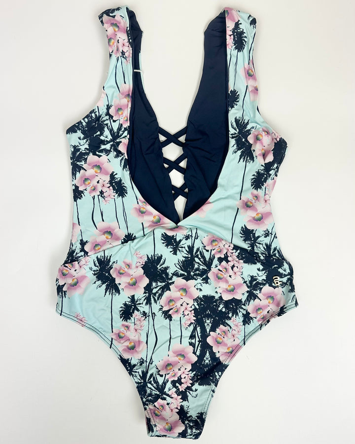 Sky Blue Floral Crisscross One Piece - Size 2/4