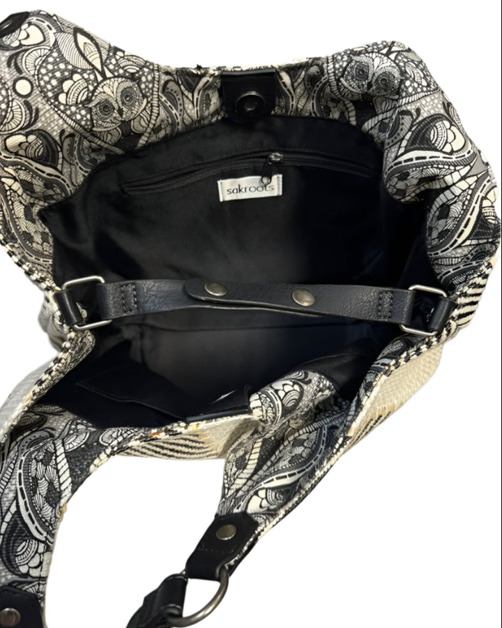 Black And White Striped Woven Shoulder Bag