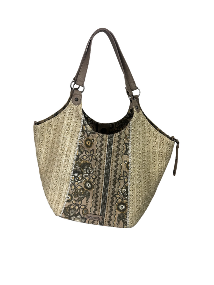 Beige Woven with Paisley Stripe Shoulder Bag