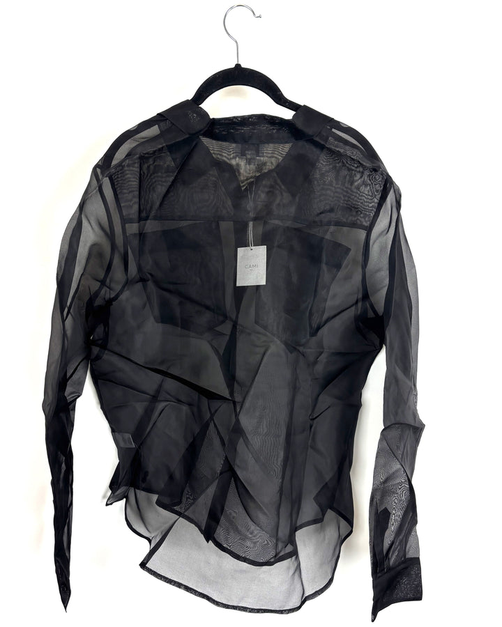 Black Sheer Button Down - Size 12/14
