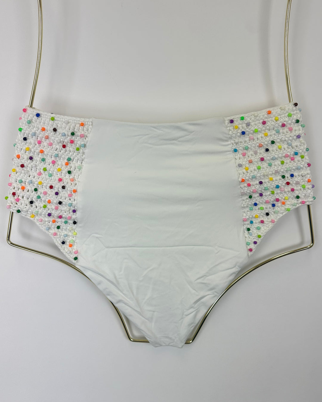 White Crochet High Waisted Bikini Bottom - Small