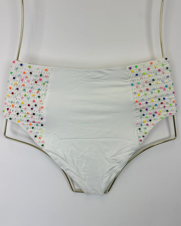 White Crochet High Waisted Bikini Bottom - Small