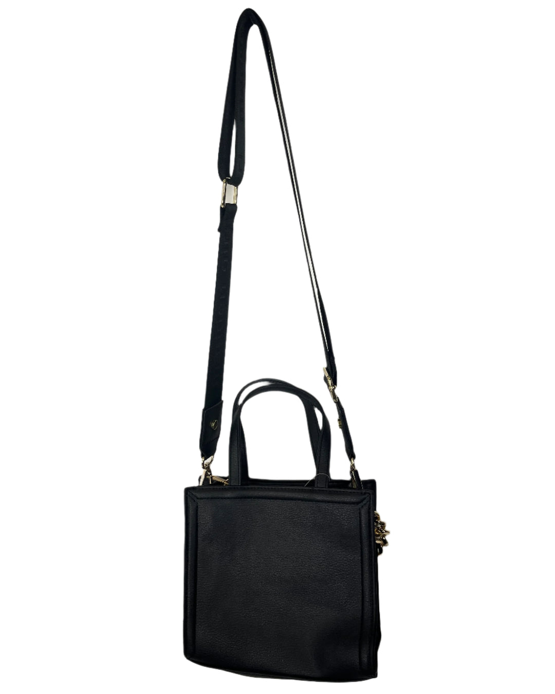 Black Crossbody Bag With Decorative Gold Chain