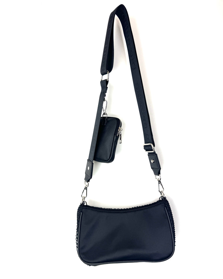 Black Fishnet Rhinestoned Bag