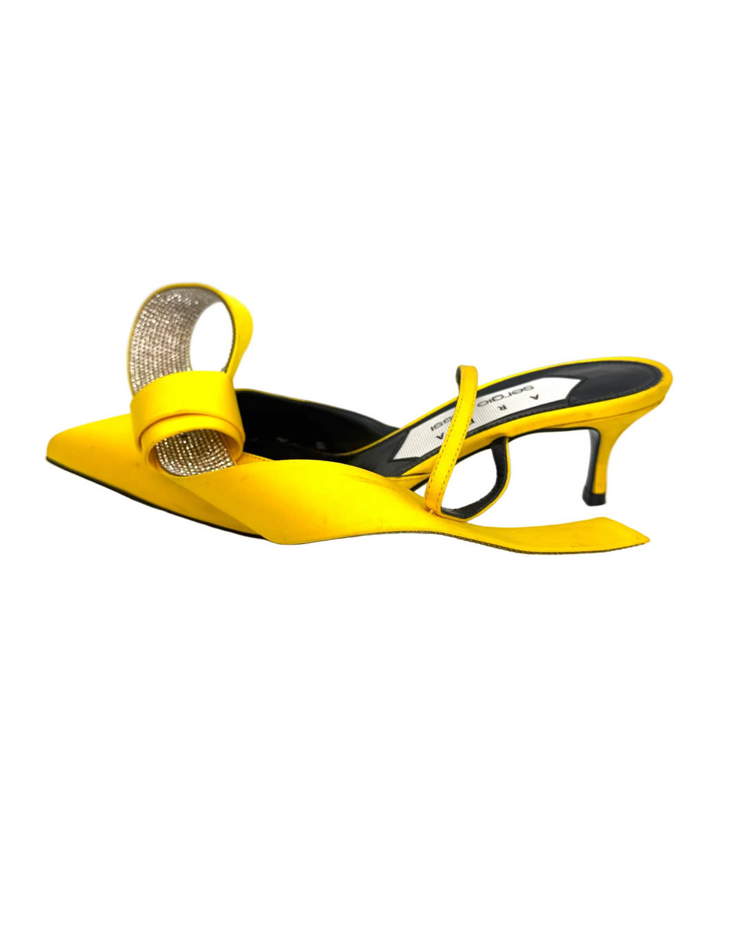 Bright Yellow Rhinestone Bow Kitten Heels - Size 38