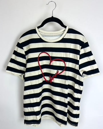 Black and Cream Striped Heart T Shirt - Size 6/8