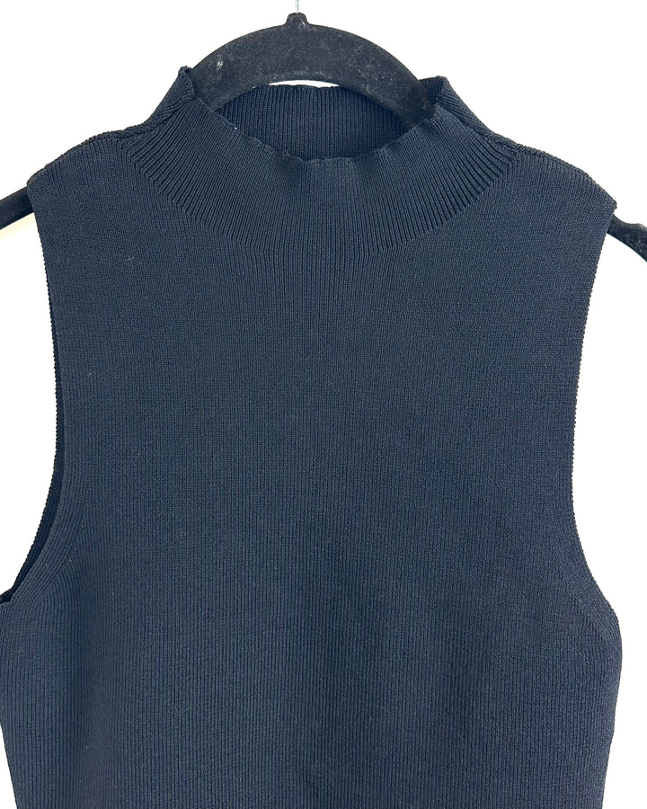 Black Sleeveless High Neck Knit Top - Small