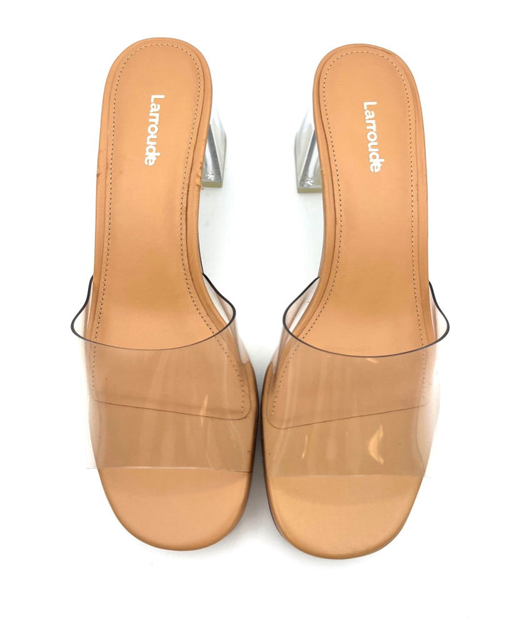 Tan And Clear Heel Sandal - 8.5