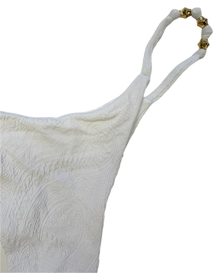 White Embossed Thong Bikini Bottom - S, M, L, XL, XXL