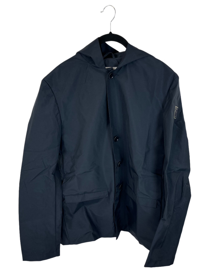 Dark Navy Blue Blazer Raincoat With Hood - Size 6/8