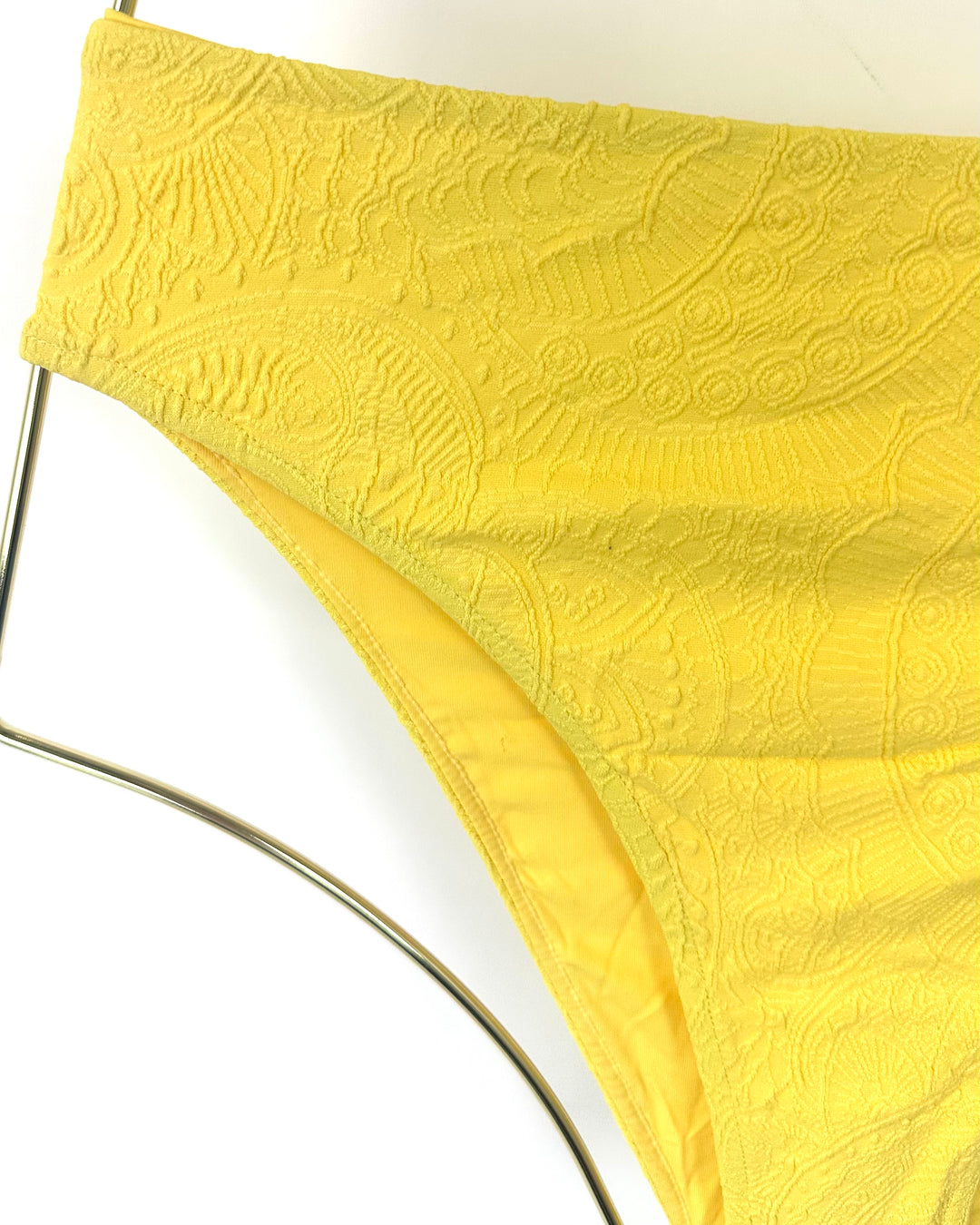 Yellow Embossed High Waist Bikini Bottom - Extra Small - XS, S, M, XXL