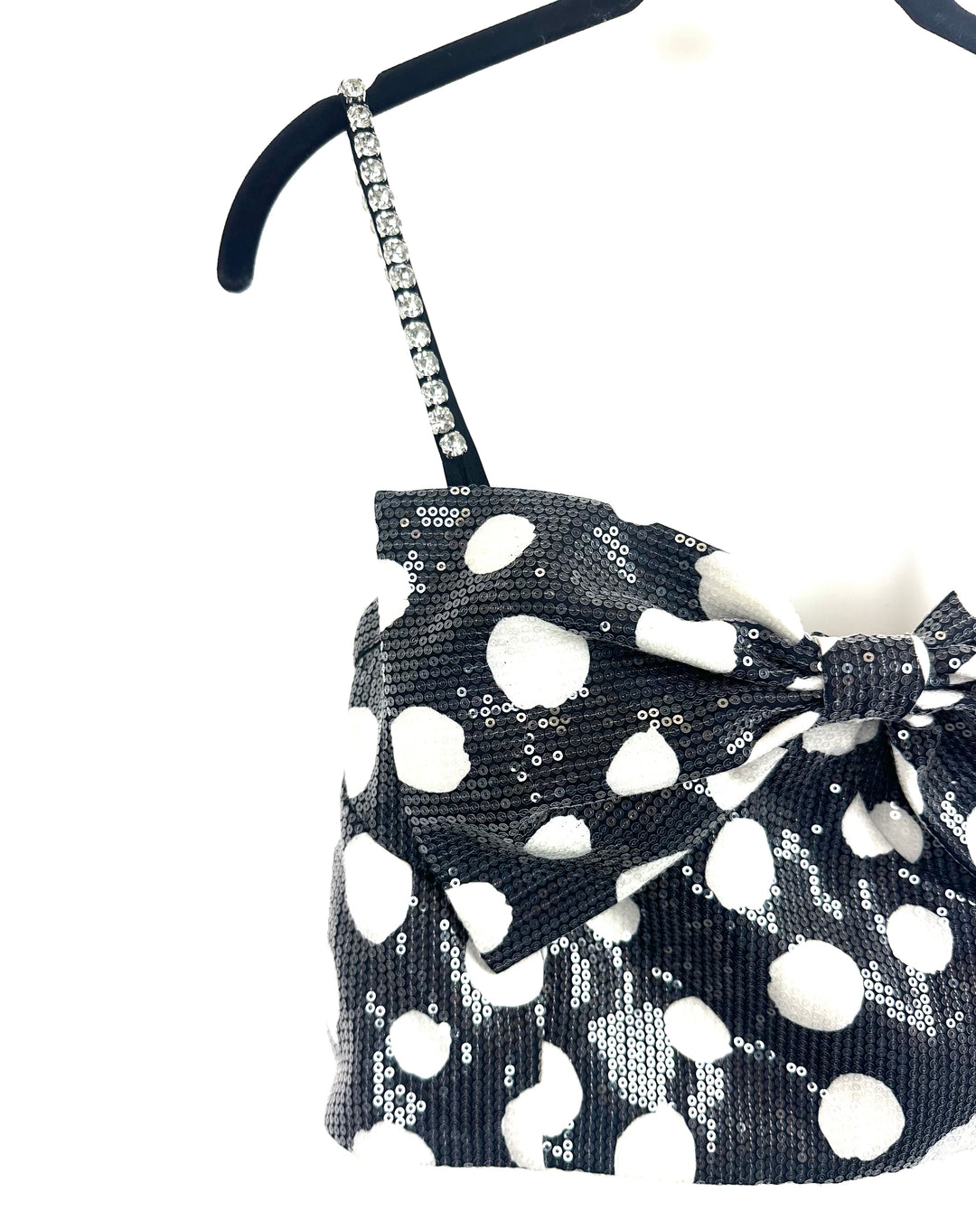 Black Sequin Polka Dot Cropped Tank Top - Size 11