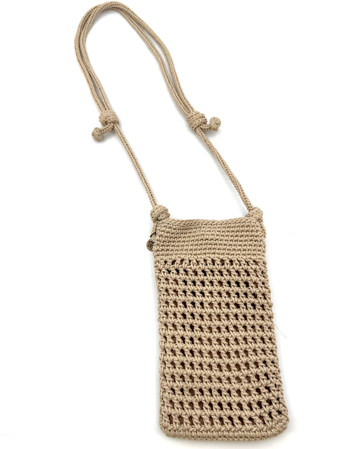 Cream Crochet Shoulder Bag With Beads