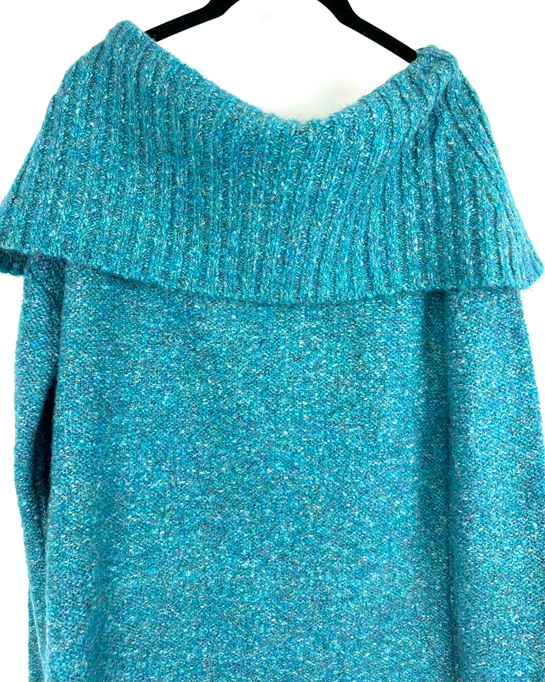 Turquoise Blue Off The Shoulder Sweater - Medium
